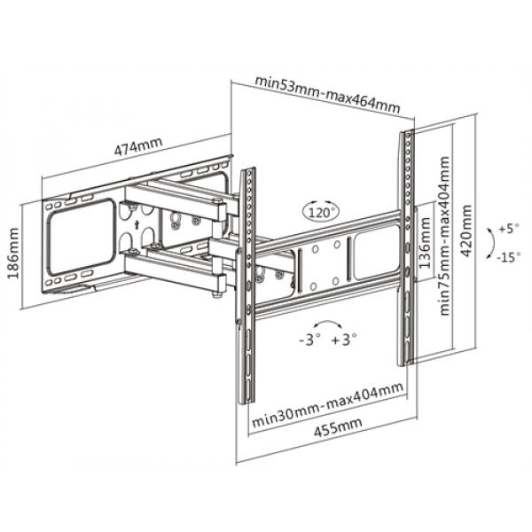 DELTACO, full-motion 3-way wall, 32"-55", 40kg, 200x200-400x400 ARM-1202