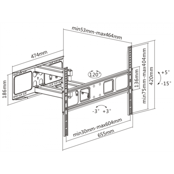 DELTACO,full-motion 3-way wall, 37"-70", 35kg, 200x200-600x400 ARM-1203