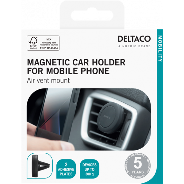 DELTACO magnetic car holder, air vent mount, for mobile phone, black ARM-C101