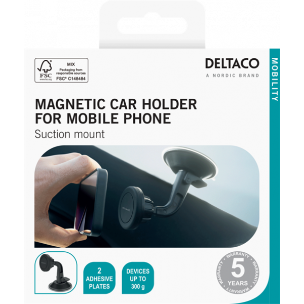 DELTACO magnetic car holder, suction mount, for mobile phone, black ARM-C103