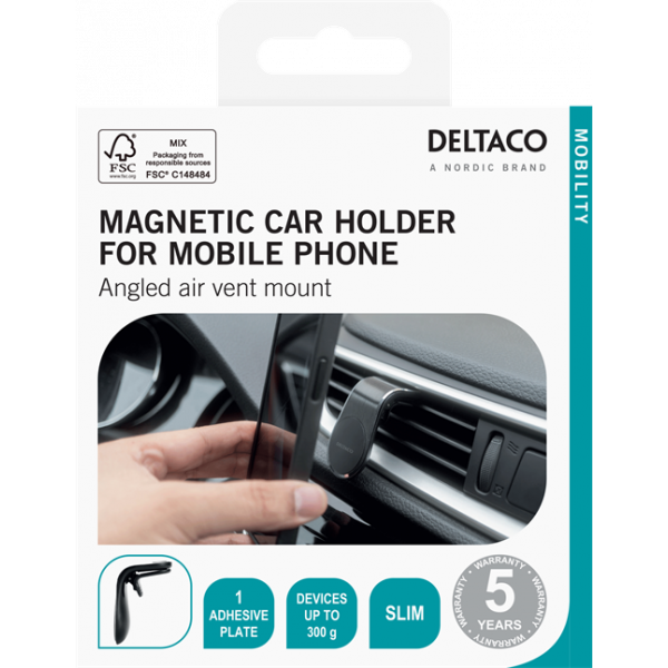 DELTACO magnetic car holder, angled air vent mount, for mobile, black ARM-C104
