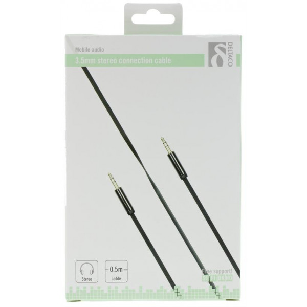 DELTACO ljudkabel, 3,5mm hane till 3,5mm hane, 0,5m, svart