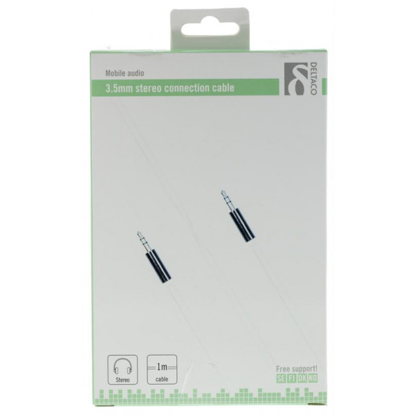 DELTACO ljudkabel, 3,5mm hane till 3,5mm hane, 1m, vit