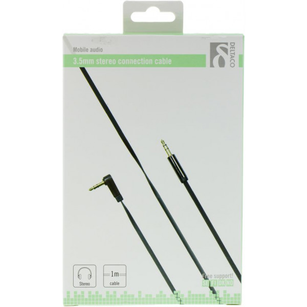 DELTACO ljudkabel, Vinklad 3,5mm hane till 3,5mm hane, 1m, svart