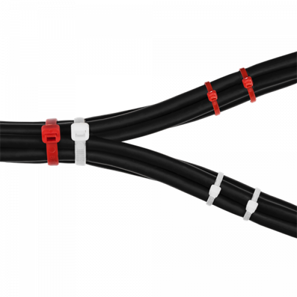 DELTACO buntband, 100mm & 200mm, 200-pack, röd/vit BB-200