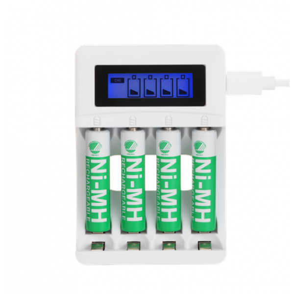 DELTACO Ultimate Ni-Mh USB charger with 4 x AAA batteries C704A4-4xAAA
