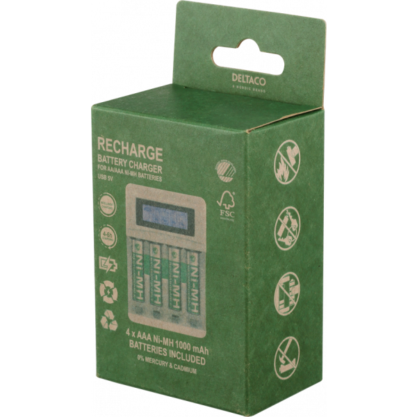 DELTACO Ultimate Ni-Mh USB charger with 4 x AAA batteries C704A4-4xAAA