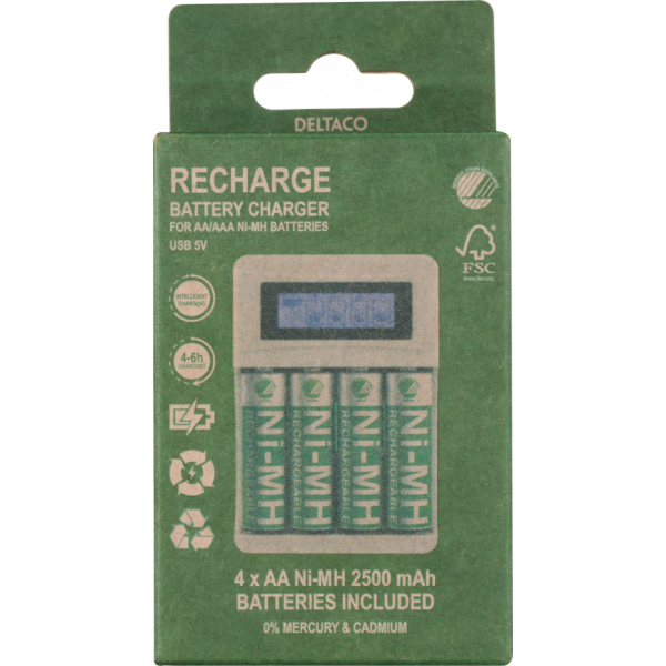 DELTACO Ultimate Ni-Mh USB charger with 4 x AA batteries C704A4-4xAA