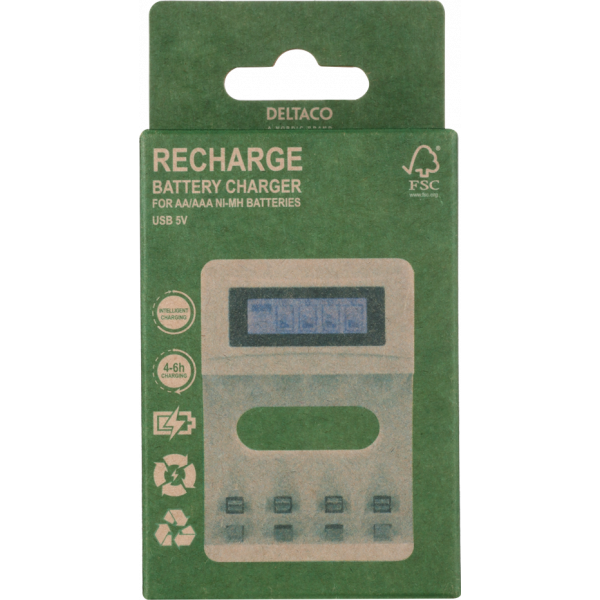 DELTACO Ultimate Ni-Mh USB charger for AA/AAA batteries, display C704A4