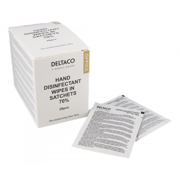 DELTACO Office Hand disinfectant wipes in sachets, 20pcs CK1039