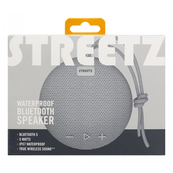 STREETZ waterproof Bluetooth speaker, 1x 5 W, AUX, IPX7, mic, grey CM764
