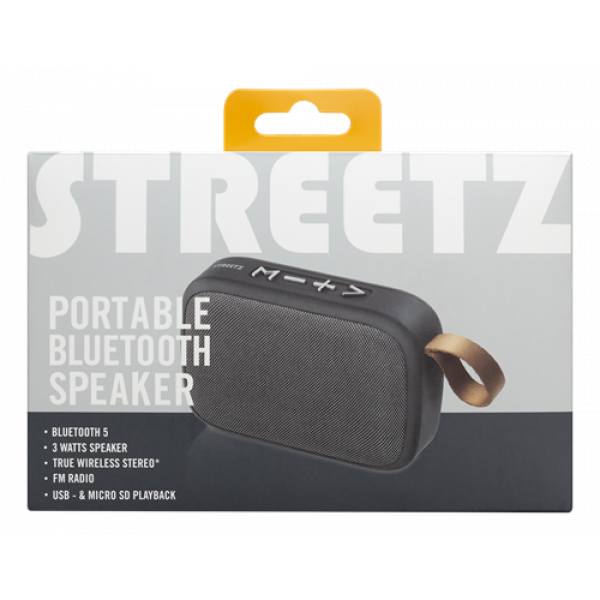 STREETZ Portable Bluetooth speaker, USB/TF/AUX/FM/handsfree, black CM770