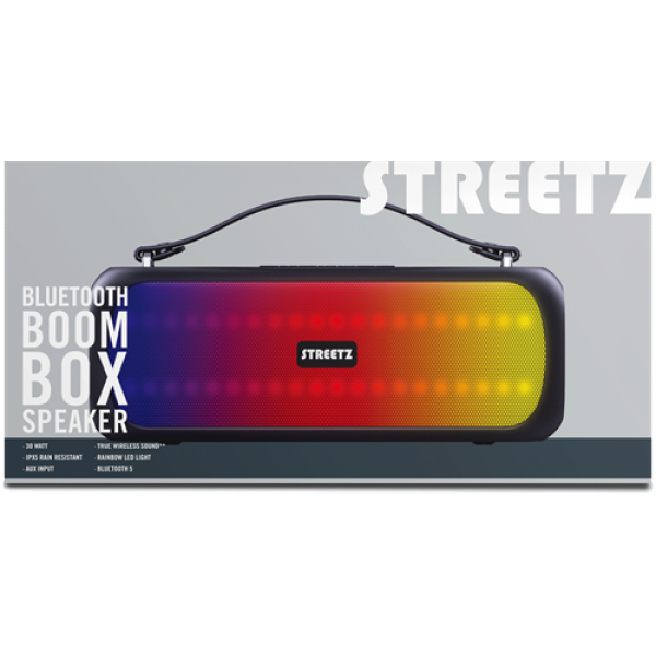STREETZ BT Boombox 2x 7.5 W, IPX5, AUX, USB flash, LED, black CMB-110