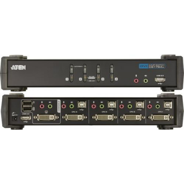 ATEN KVM-switch, 1 konsol styr 4 datorer, DVI/USB, 2 extra USB-portar CS1764A-AT-G