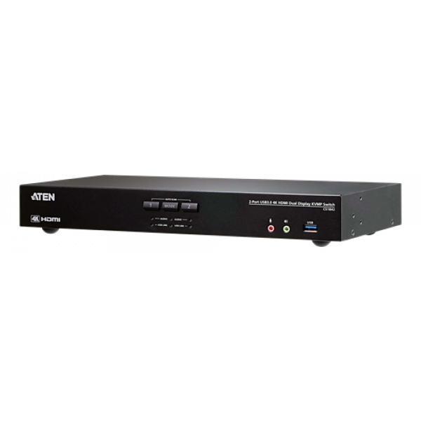 ATEN 2-Port True 4K HDMI Dual-View KVM Switch with Audio & USB 3.0 Hub CS1842-AT-G