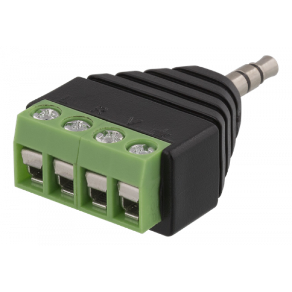 DELTACO 4 polig 3,5mm ha - 4-pin terminalblocks adapter, svart DC-390