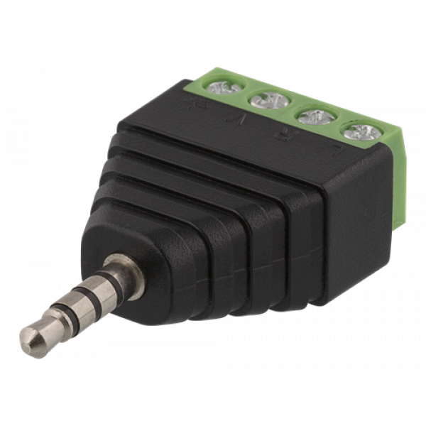 DELTACO 4 polig 3,5mm ha - 4-pin terminalblocks adapter, svart DC-390