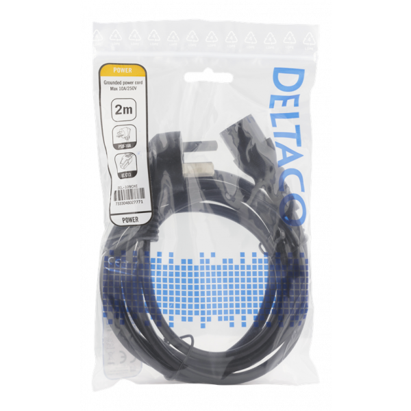 DELTACO jordad apparatkabel, PSB-10A - IEC 60320 C13, 2m, svart DEL-109CHI