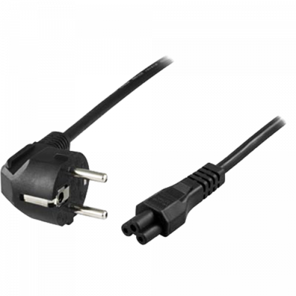 DELTACO apparatkabel, vinklad CEE 7/7 - rak IEC C5, 2m, LSZH, BLACK DEL-109NA-LSZH