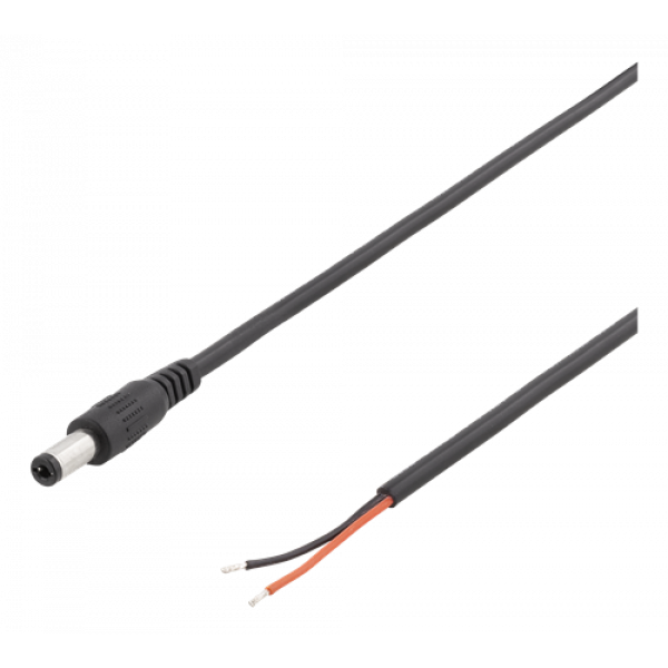 DELTACO 5,5 mm DC till öppen ände, 2m, 20AWG, svart DEL-109UB