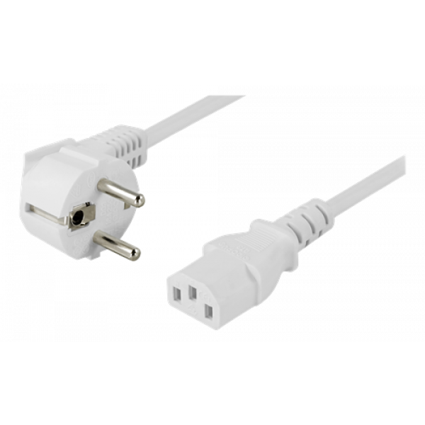 Strömkabel 3-pin vinklad-rak (10m) vit