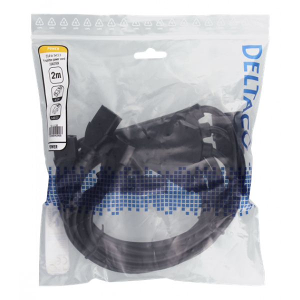 DELTACO Apparatkabel IEC C14 - 5x IEC C13, 2m, 10A/250V, Y-Splitter, s DEL-113D