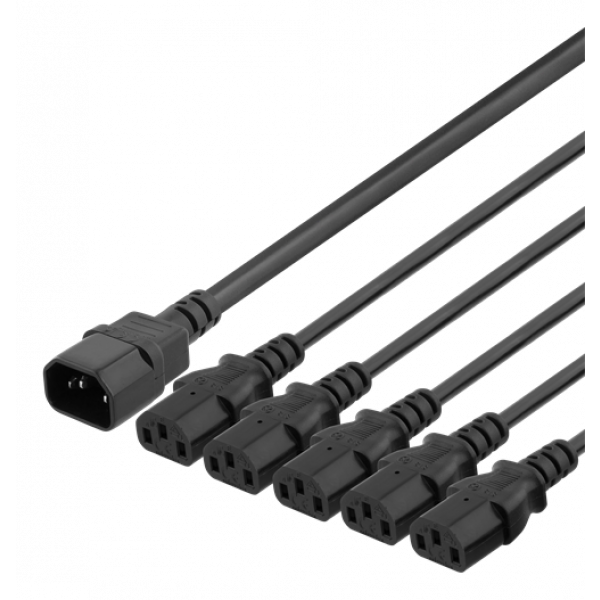 DELTACO Apparatkabel IEC C14 - 5x IEC C13, 3m, 10A/250V, Y-Splitter, s DEL-113E