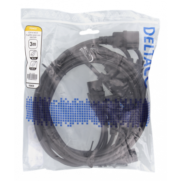 DELTACO Apparatkabel IEC C14 - 5x IEC C13, 3m, 10A/250V, Y-Splitter, s DEL-113E