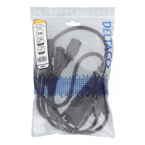 DELTACO Apparatkabel IEC C20 - 5x IEC C13, 1m, 16A/250V, Y-Splitter, s DEL-113M