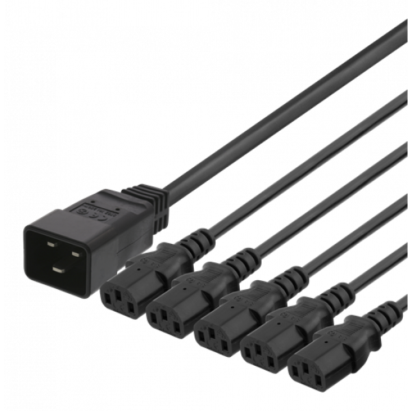 DELTACO Apparatkabel IEC C20 - 5x IEC C13, 2m, 16A/250V, Y-Splitter, s DEL-113N
