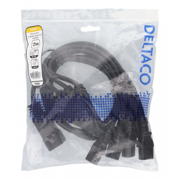DELTACO Apparatkabel IEC C20 - 5x IEC C13, 2m, 16A/250V, Y-Splitter, s DEL-113N
