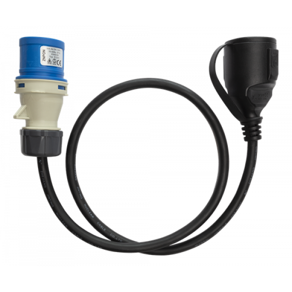 DELTACO CEE plug 1-phase 16A - Schuko 7/3 socket, 1m, black DEL-124