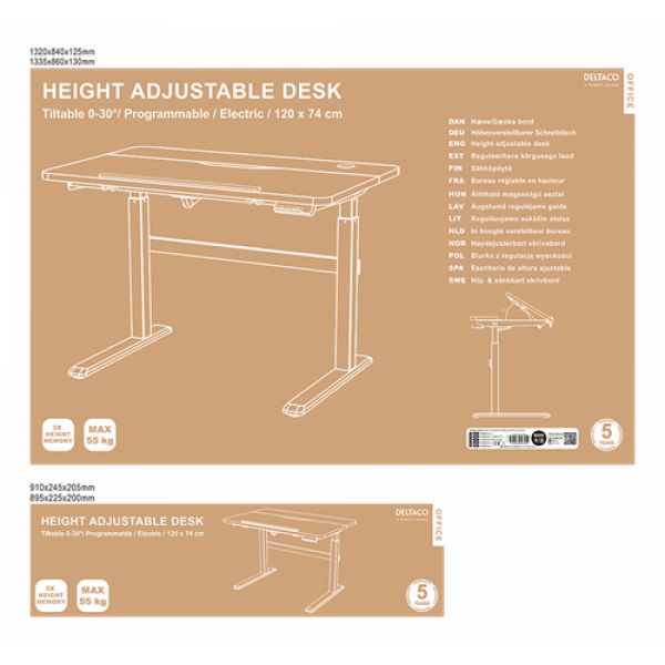 DELTACO Office, 2-Stage Single Motor Electric Desk, Tiltable Desktop DELO-0100