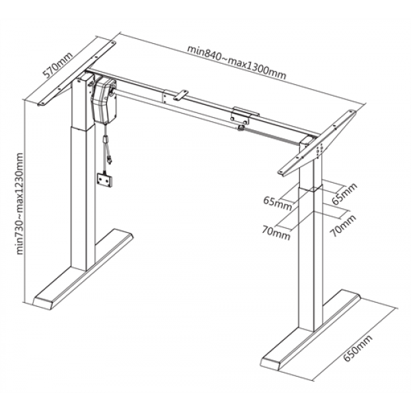 DELTACO Office 2-Stage Single Motor Electric Sit-stand Desk Frame, 840 DELO-0105