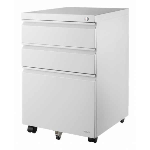 DELTACO Office, Cabinet on wheels with lock, 3 drawers, white DELO-0160