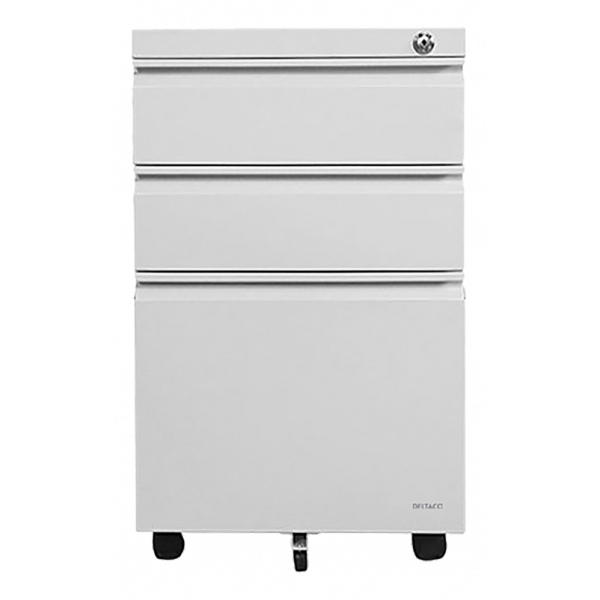 DELTACO Office, Cabinet on wheels with lock, 3 drawers, white DELO-0160