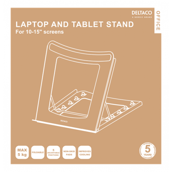DELTACO Office, Foldable Laptop/Tablet Stand, 5 positions DELO-0200