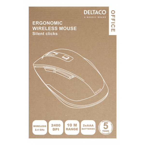 DELTACO Office Wireless ergonomic mouse, silent clicks, 2400 DPI DELO-0310