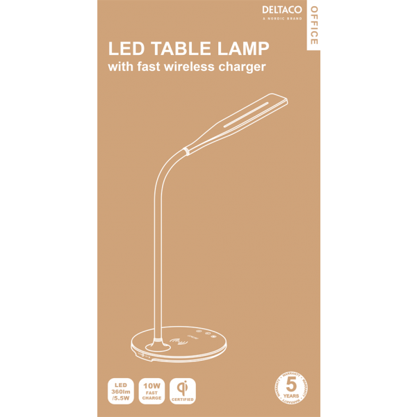 DELTACO Office, LED table lamp 360lm with Wireless charging 10W DELO-0400