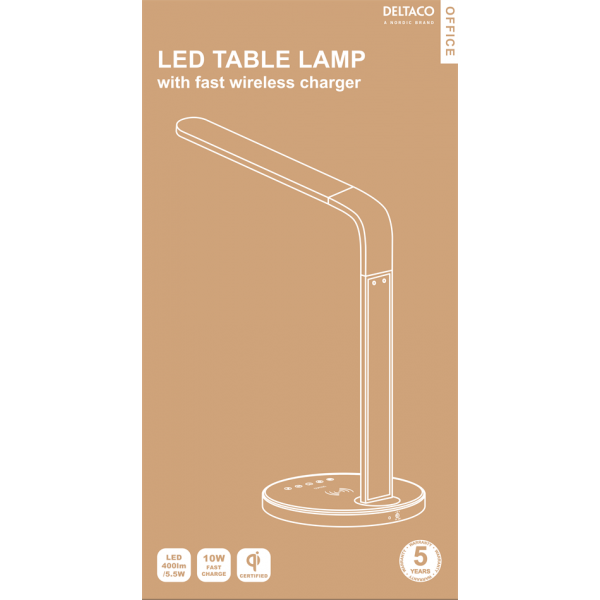 DELTACO Office, LED table lamp 400lm with Wireless charging 10W DELO-0401