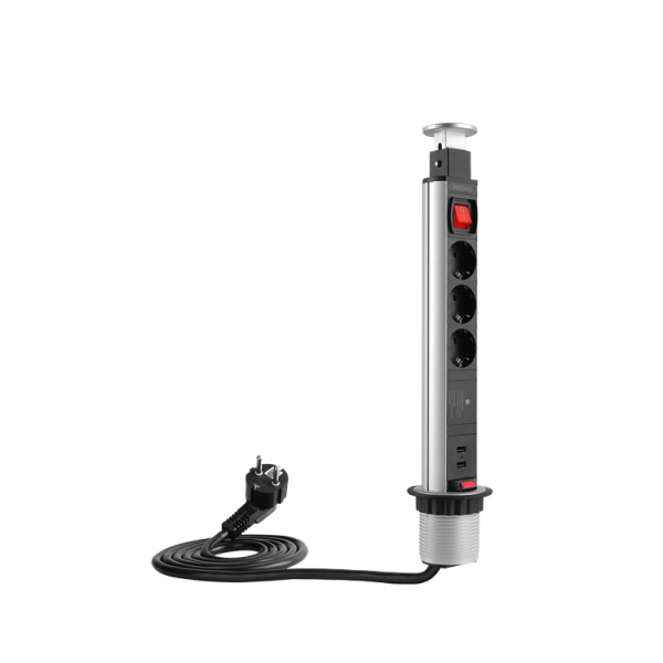 DELTACO Office Tabletop Pop-Up Power Strip with Surge Protector DELO-0402