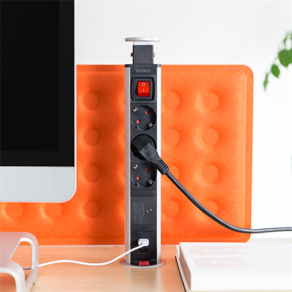 DELTACO Office Tabletop Pop-Up Power Strip with Surge Protector DELO-0402