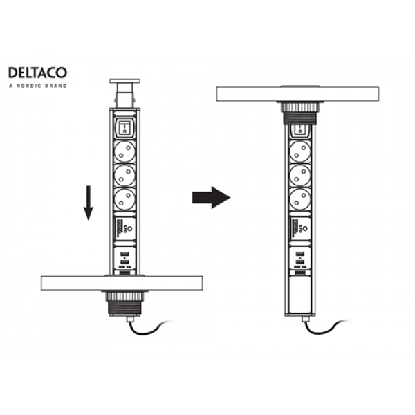 DELTACO Office Tabletop Pop-Up Power Strip with Surge Protector DELO-0402