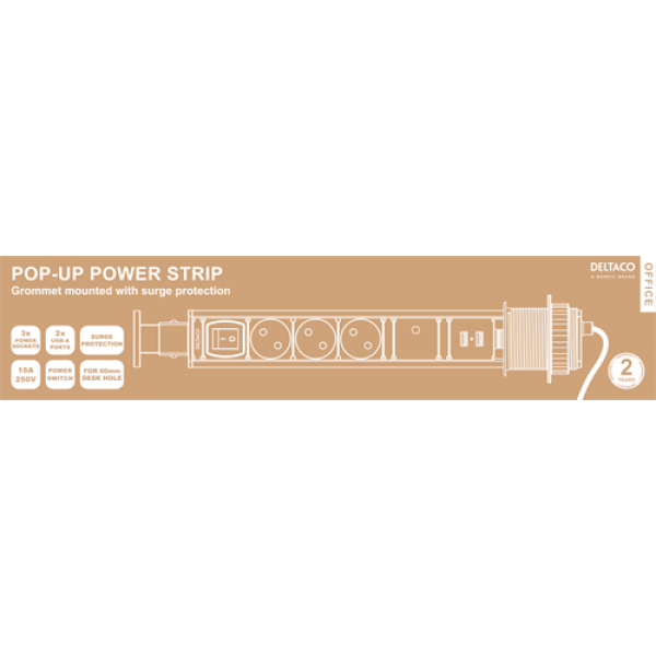 DELTACO Office Tabletop Pop-Up Power Strip with Surge Protector DELO-0402
