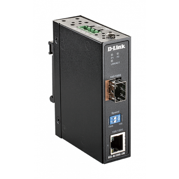 10/100/1000 Mbps to SFP Industrial Media Converter with -40 to 70 °C DIS-M100G-SW