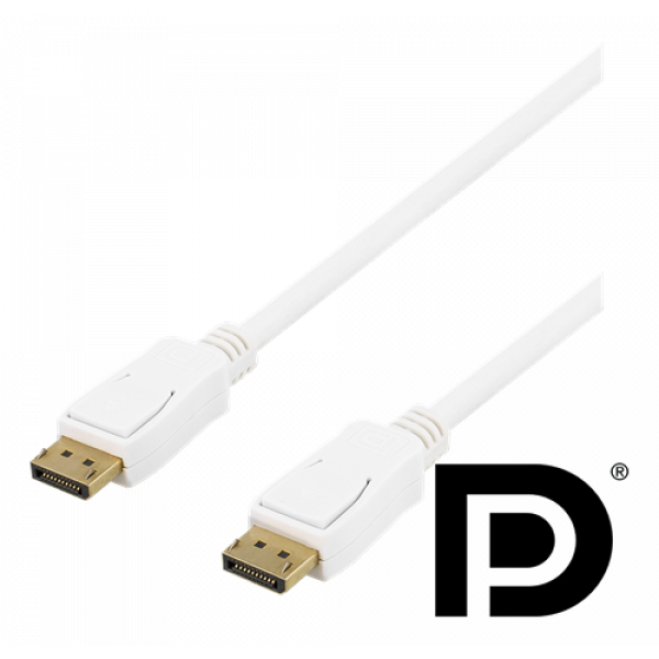DELTACO DisplayPort-kabel, 2m, 4K UHD, DP 1.2, white DP-1021D