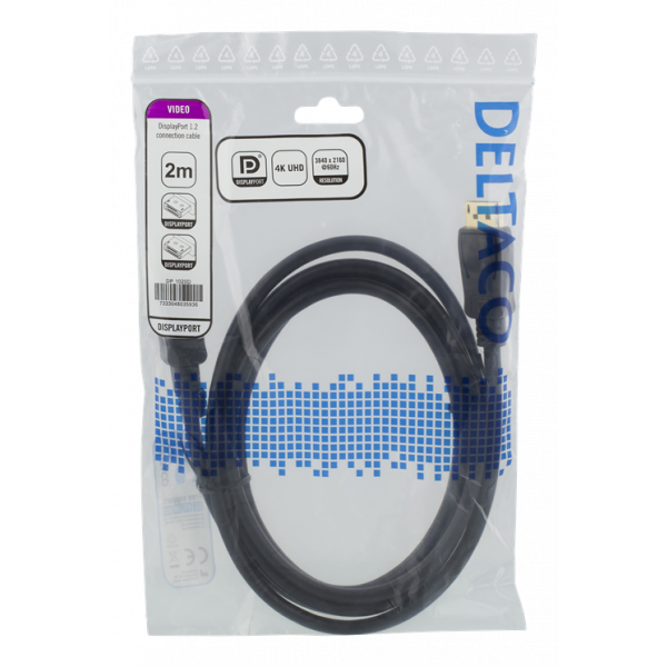 DELTACO DisplayPort-kabel, 2m, 4K UHD, DP 1.2, white DP-1021D
