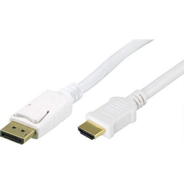 DELTACO DisplayPort till HDMI monitorkabel, 20-pin ha - ha 2m, vit