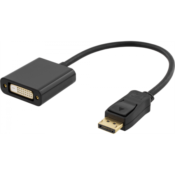 DELTACO DisplayPort till DVI-D singlelink adapter, 0,2m, ha-ho, svart