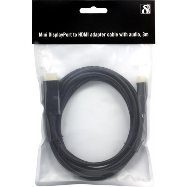 DELTACO mini DisplayPort till HDMI kabel med ljud, ha-ha, 3m, svart